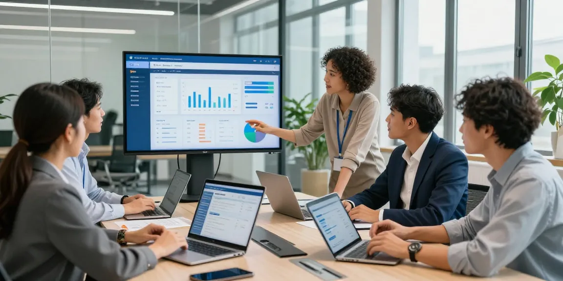 Solutions de banque numérique avec une équipe professionnelle collaborant sur des analyses financières.