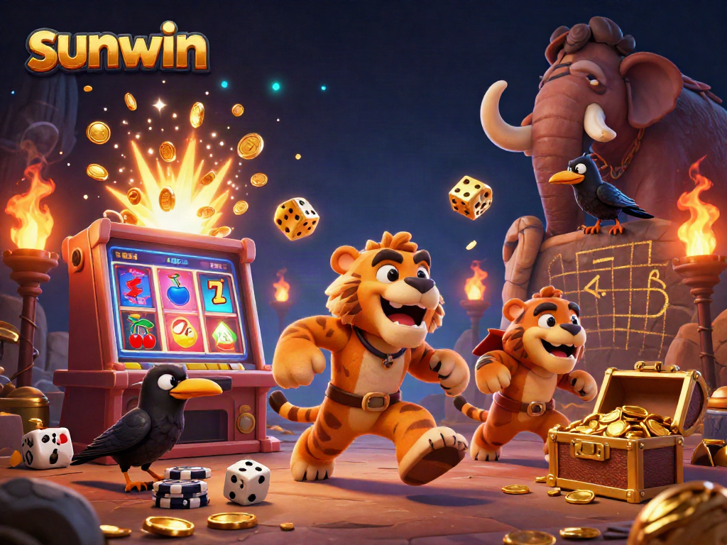 Experience exciting wins with sunwin in this dynamic prehistoric casino scene illustrating thrilling gameplay.