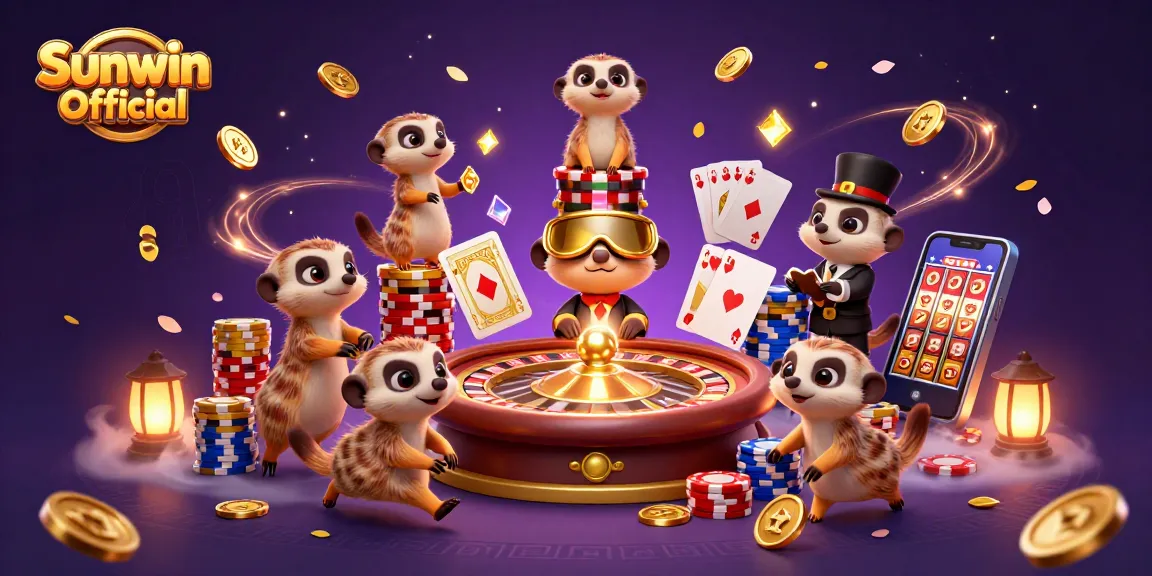 Win big at Sunwin Official with meerkats managing a dazzling casino scene filled with action.