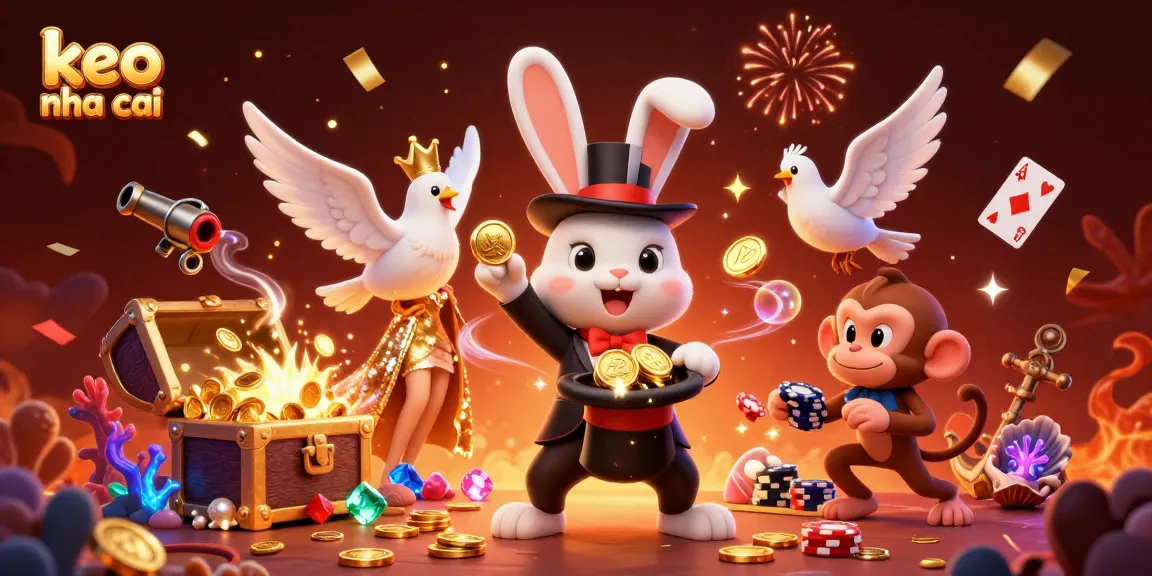 Engage with keo nha cai betting action illustrated through a magical 3D scene filled with casino elements.
